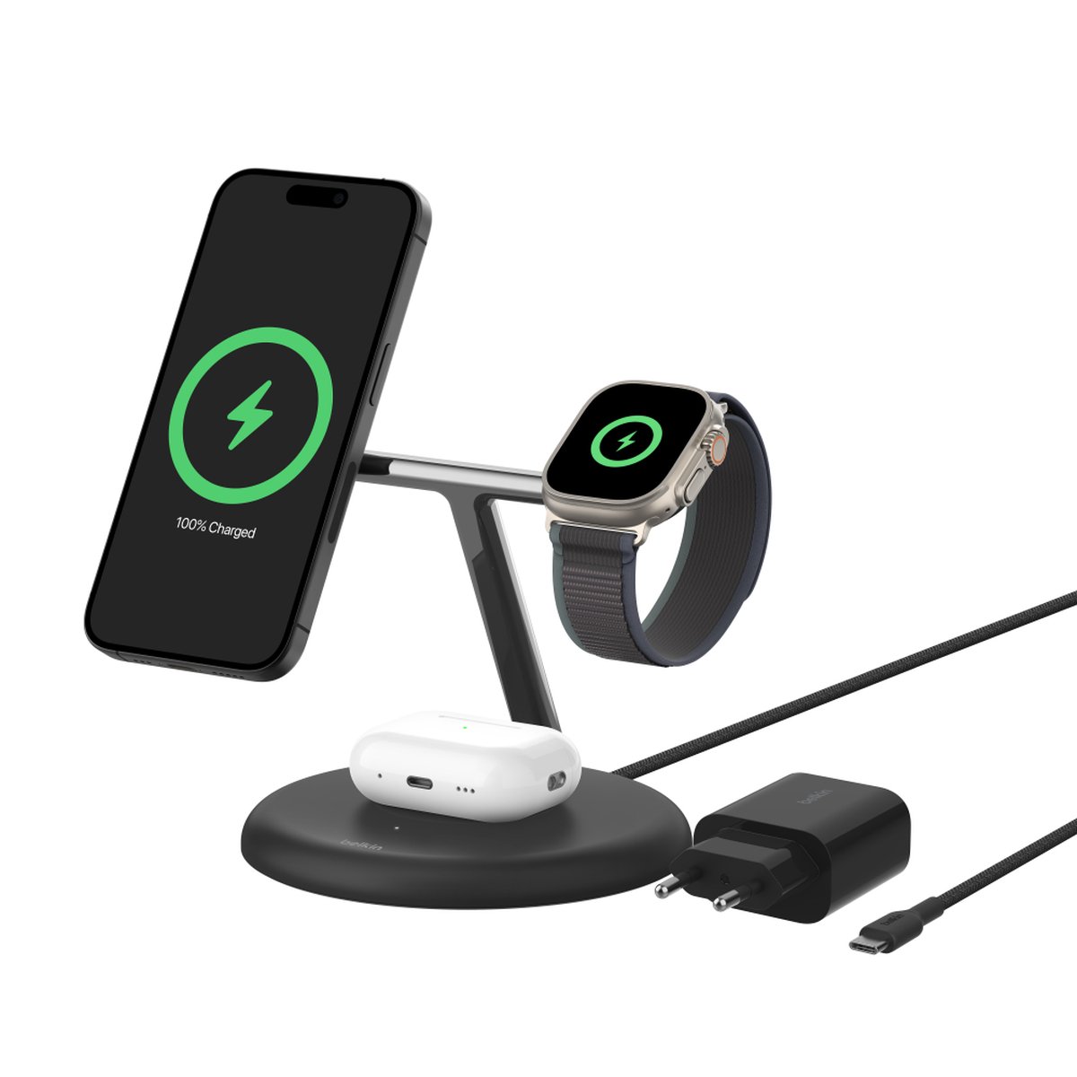 Belkin Boost Charge Pro Kabellose magnetische 3-in-1-Ladestation mit Qi2 (15 W)