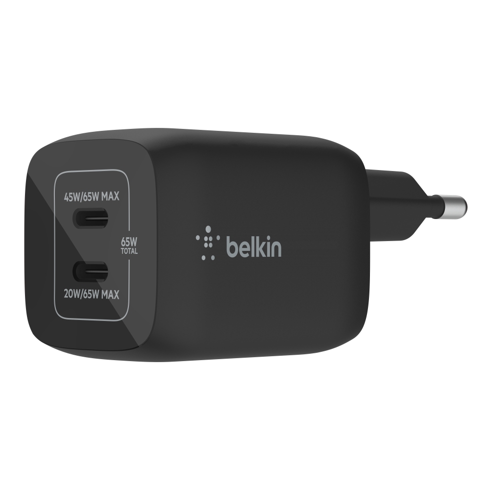 Belkin Boost Charge Pro USB-C GaN-Ladegerät, 2 Anschlüsse, PPS (65W) – schwarz