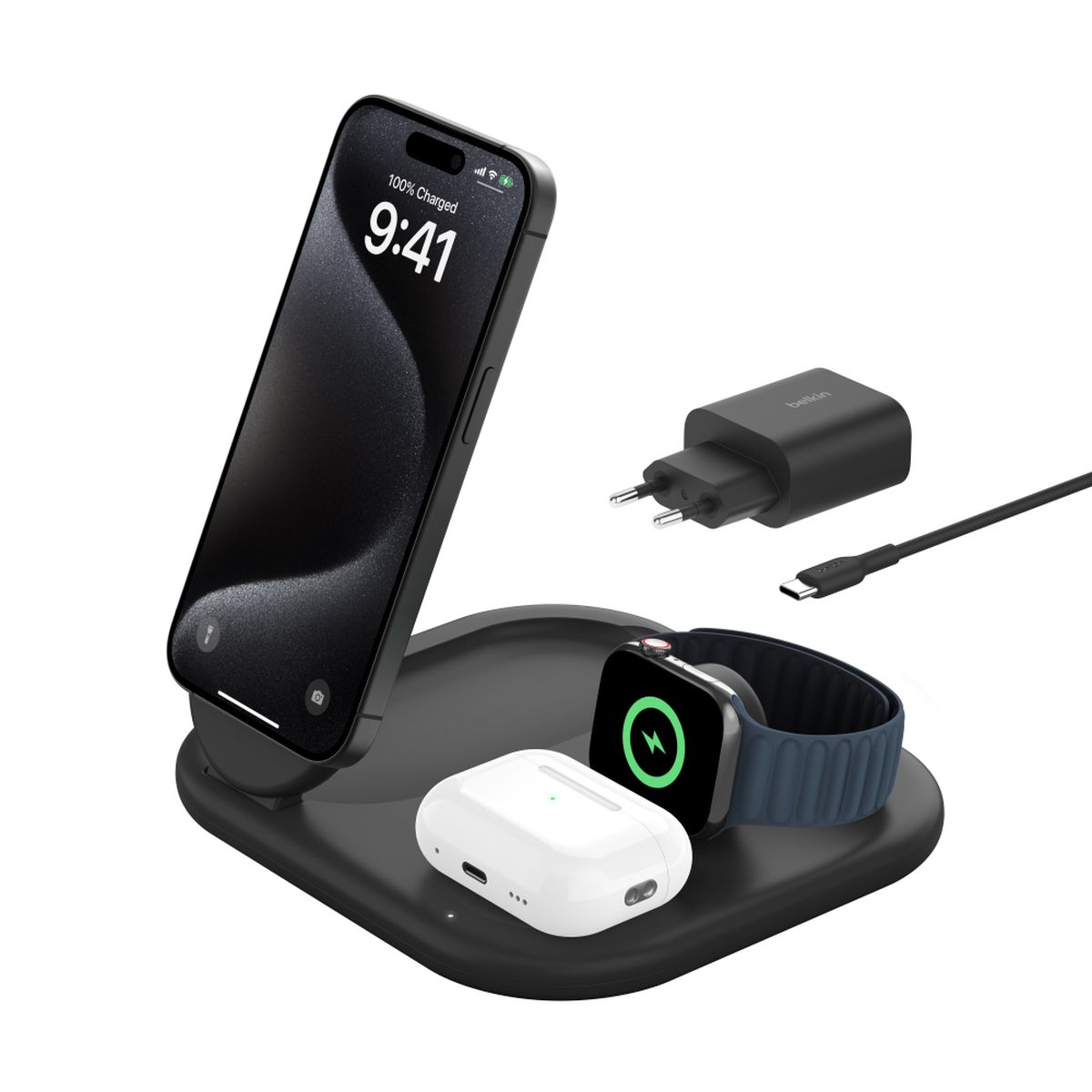 Belkin Boost Charge Magnetische, einklappbare, kabellose 3-in-1-Ladestation