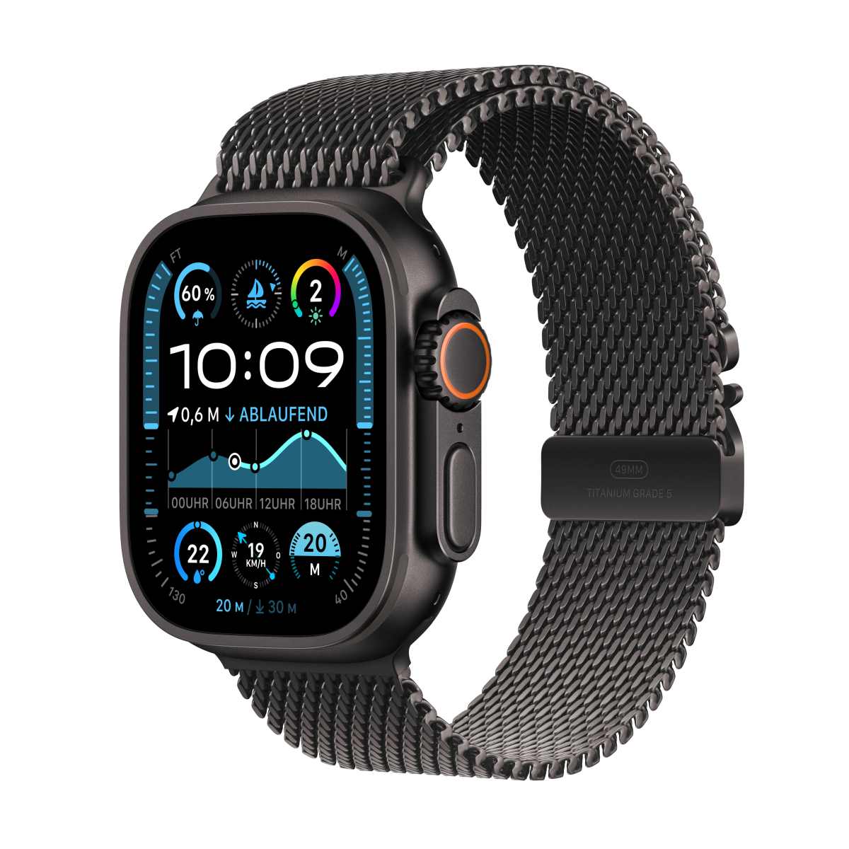 Apple Watch Ultra 2 Titanium Cellular 49mm Schwarz (Milanaise Titan schwarz) L