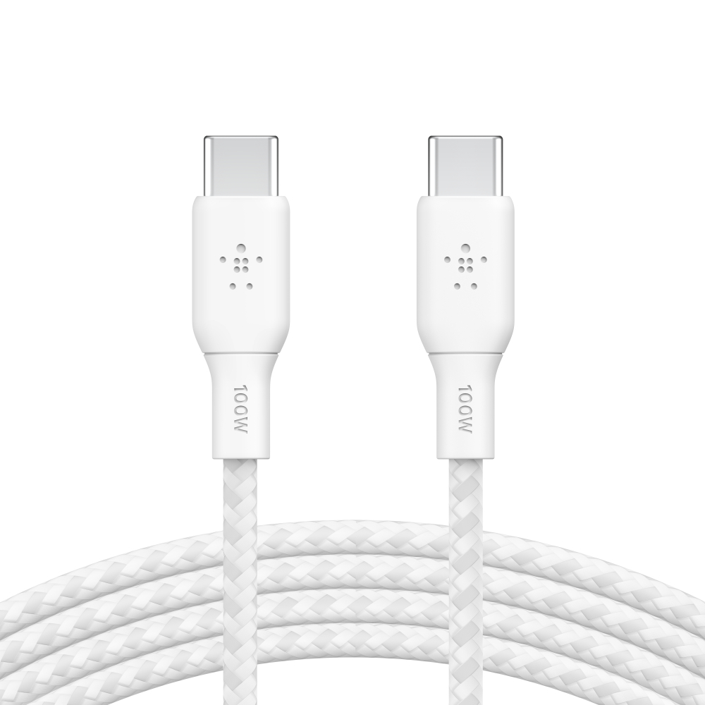 Belkin geflochtenes USB-C/USB-C Kabel, Schnellladen bis 100 W, 3m, weiß