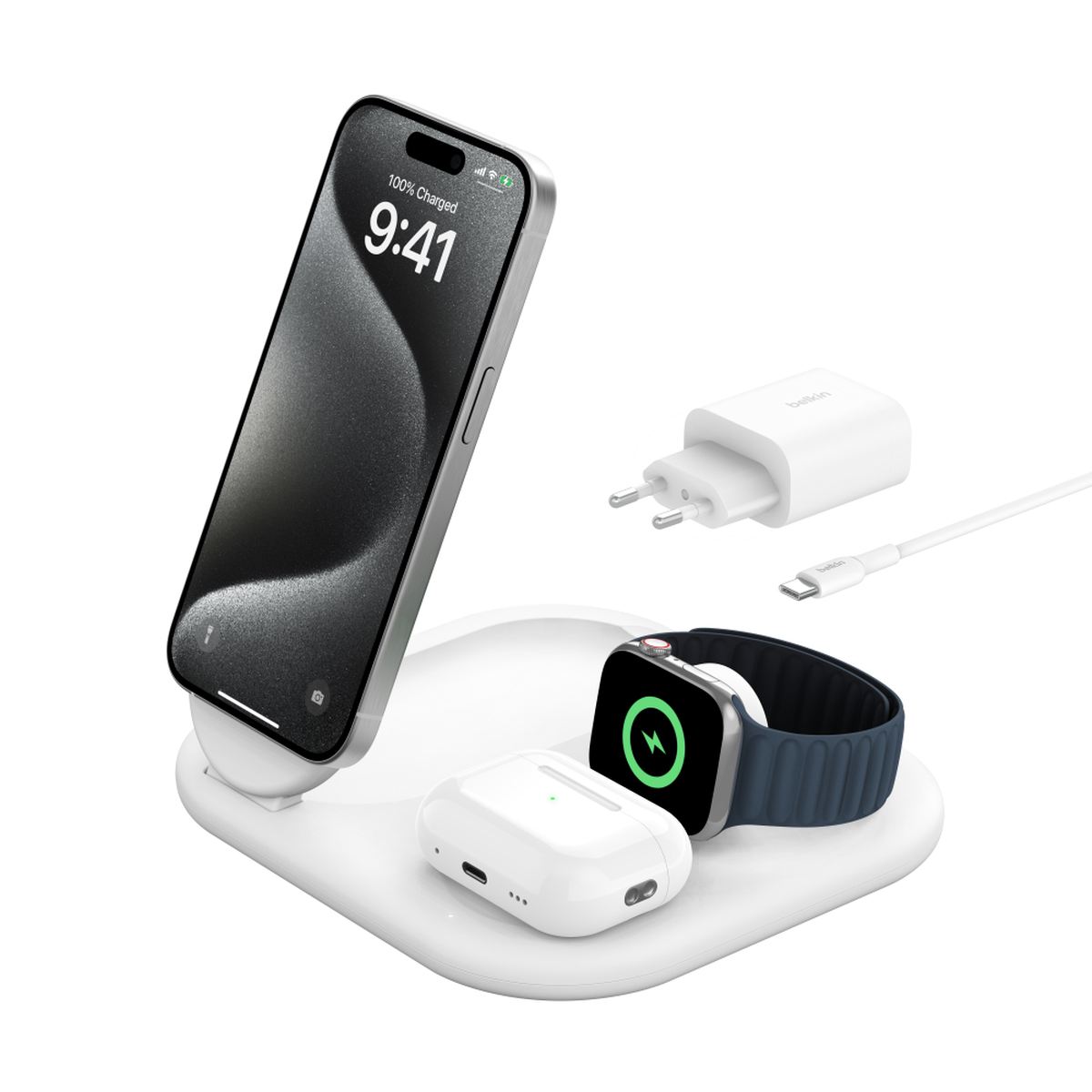 Belkin Boost Charge Magnetische, einklappbare, kabellose 3-in-1-Ladestation