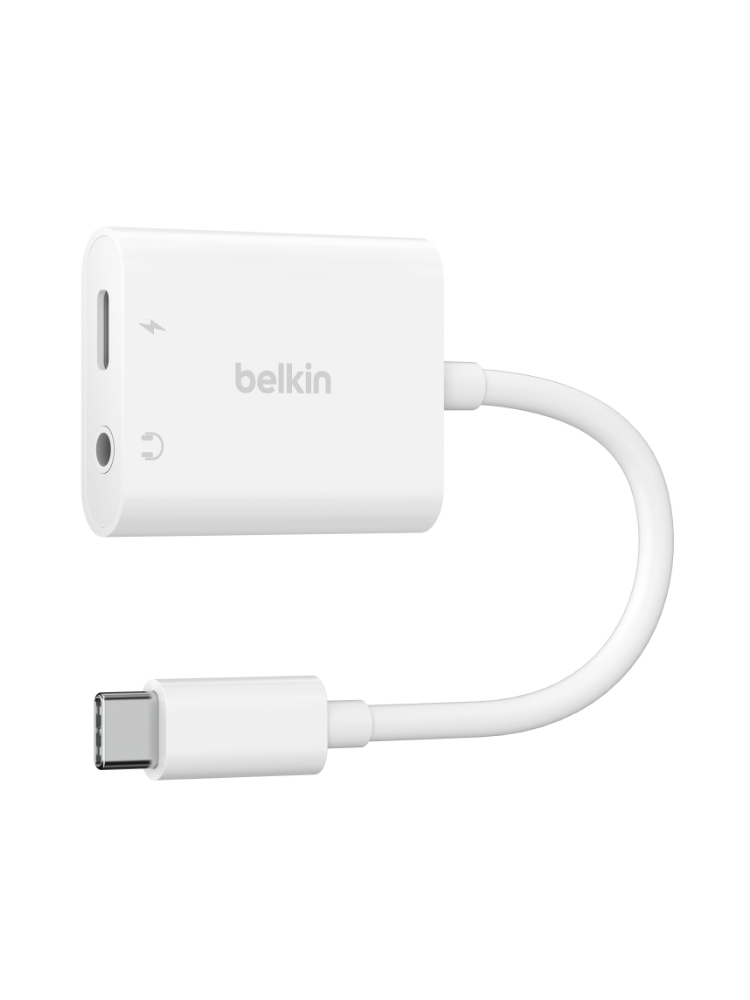 Belkin RockStar 3,5-mm-Klinken-Audio- und USB-C-Ladeadapter - weiß