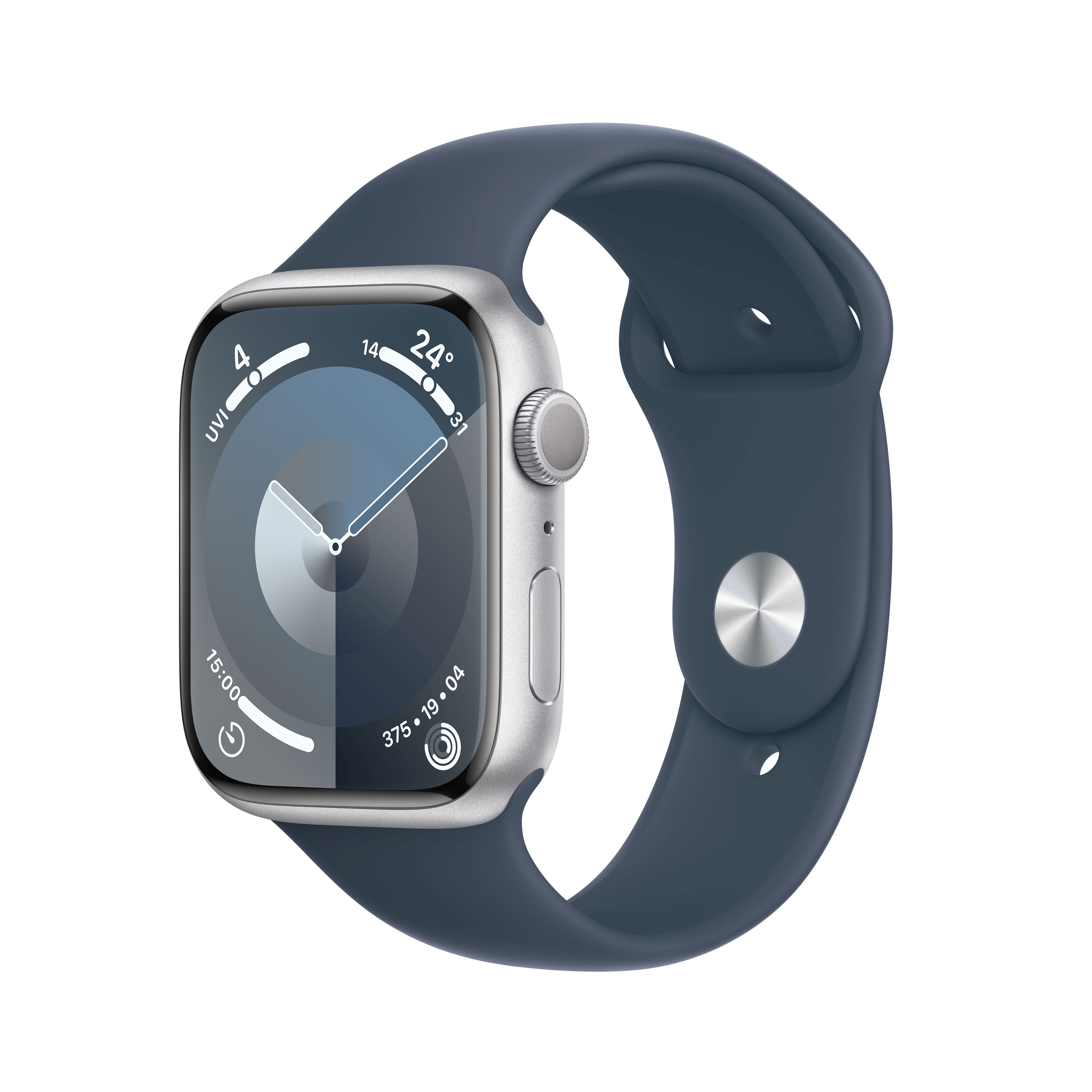 Apple Watch S9 Aluminium 45mm Silber (Sportarmband sturmblau) M/L